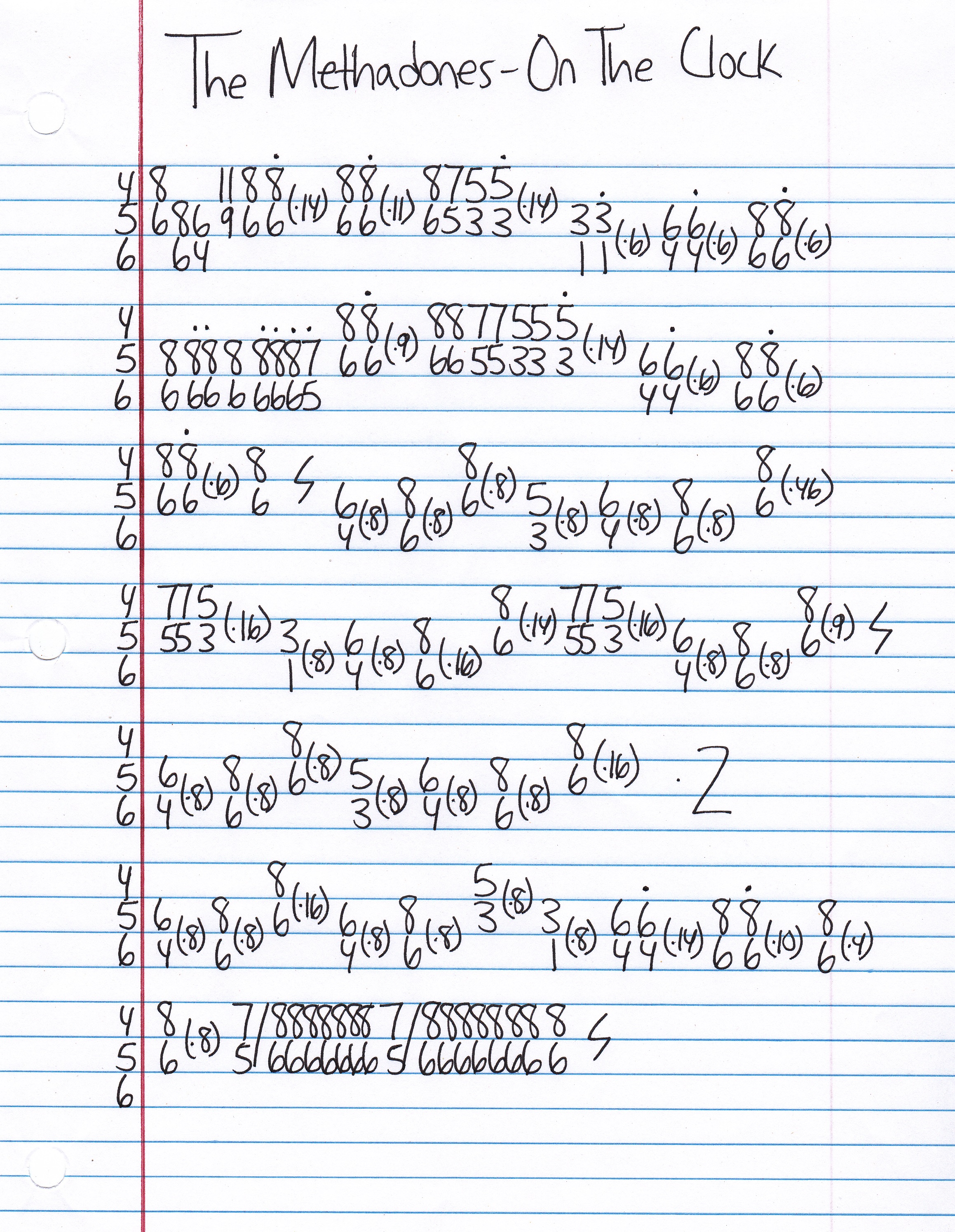 High quality guitar tab for On The Clock by The Methadones off of the album The Methadones. ***Complete and accurate guitar tab!***